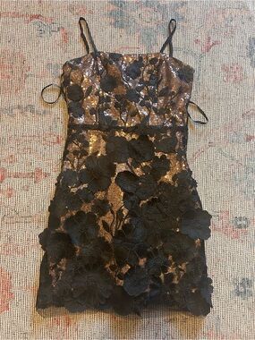 Altar'd State Black Satin Dress with Gold Zip Detail